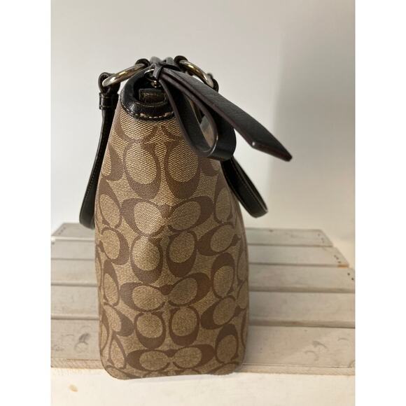 COACH F19816 LARGE TAN, BROWN PVC SIGNATURE PRINT HANDBAG - Picture 3 of 16